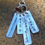 Bar necklace with names, hand stamped by Kimmie Blake