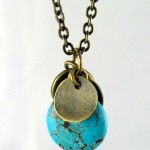 Turquoise Howlite Brass Tag Pendant Necklace by Pamela DeWeese