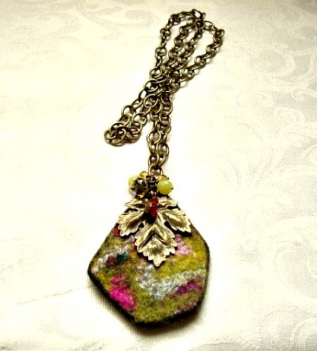 felt and bronze leaf necklace
