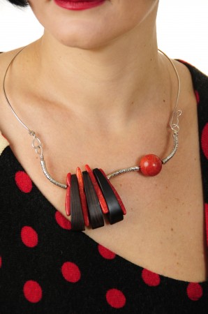 sterling silver necklace with mahogany and coral beads