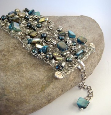 Mermaid's Treasure hand-knitted wire and bead braceletby Monique Fowler. 