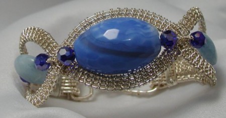 sterling wire wrapped blue stones bracelet