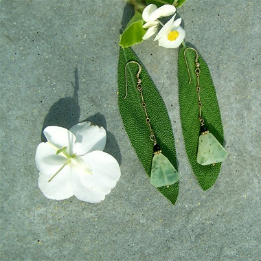 Prehnite and chain earrings by Elizabeth of Stones in Harmony