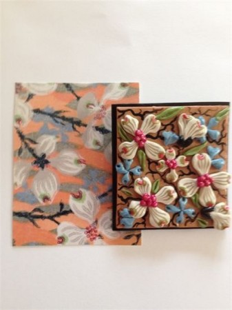 Charles Burchfield original and Rosanna's recreation of his Dogwood flowers in polymer