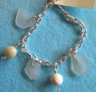 glass (Hawaii), mother of pearl beads, and sterling silver by Jean of www.luckyseaglass.com