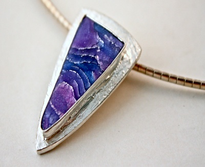 PMC and polymer clay purple mokume gane pendant by Marilyn Davenport