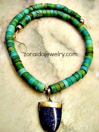 Turquoise, Sterling Silver and Lapiz necklace
