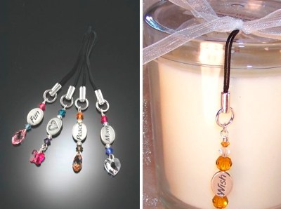 Left: Cell Phone TCharm. Right: TCharm "WISH" Candle.
