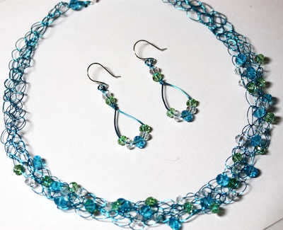 Crochet wire necklace and earrings set