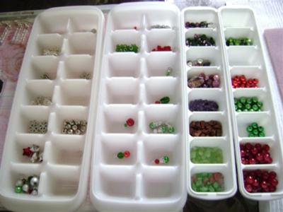Organizing jewelry supplies in ice cube trays