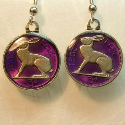 Earrings made from Irish 3 Pence coins