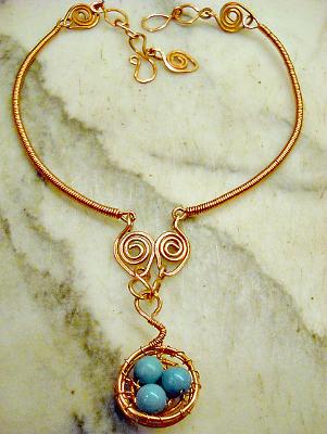 Copper wire necklace with turquoise robin eggs