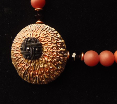 copper and black polymer clay pendant