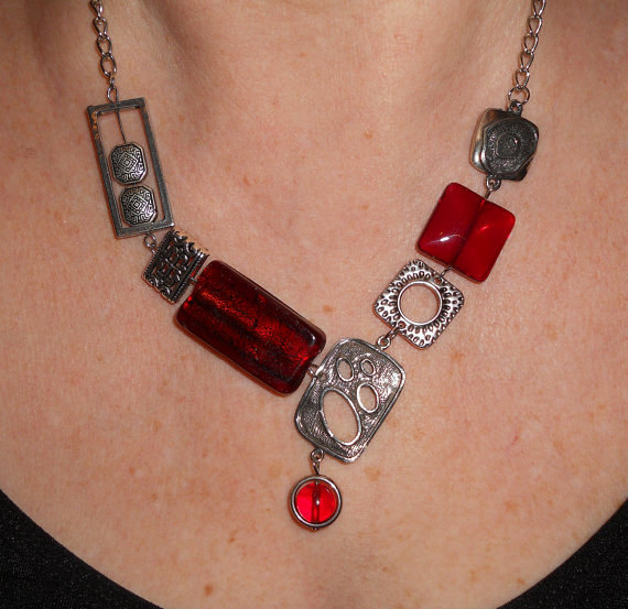 Funky Necklace in Silver & Red Jewelry Making Journal