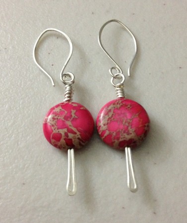 Pink impression jasper and sterling silver earrings