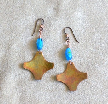 copper cross earrings