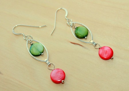 pink and green shell and sterling silver earrings
