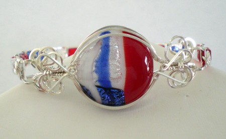 red, white, blue handmade cabochon