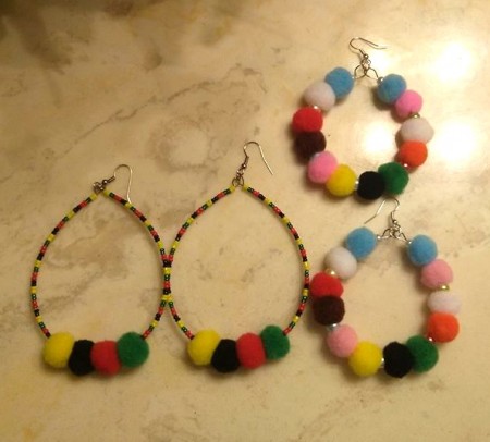 pom-pom and seed bead earrings