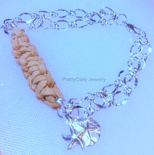 Knotted suede rope with crystal charm bracelet