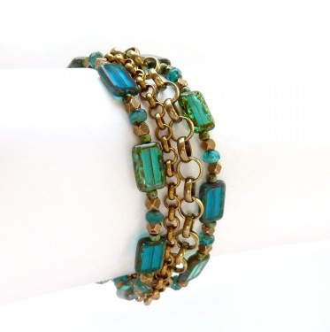 Blue Picasso Glass boho beach bracelet