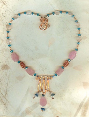 copper wire and pink gemstone necklace