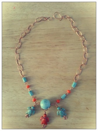 Turtles and Copper Wire Wrapped necklace. 