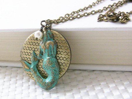 blue vintage mermaid pendant 