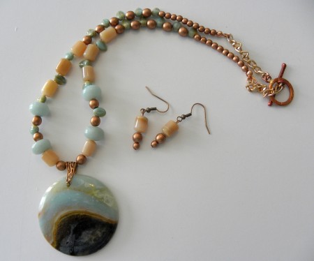amazonite and peruvian pearl handmade jewelry set