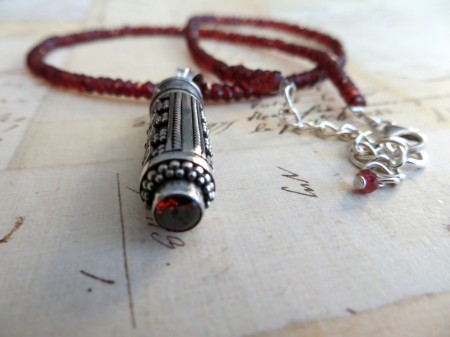 Garnet Gemstone Necklace with Bali Silver Perfume Box