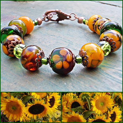 Sunflower Lampwork Beadss