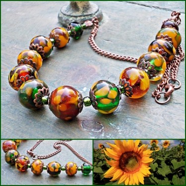 Sunflower lampwork necklace