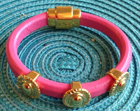 Pink leather bangle bracelet