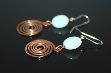 Amazonite and Copper earrings, with spirals.