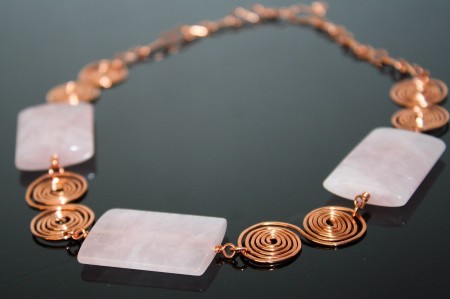 My Rose Quartz and Copper necklace...with spirals.