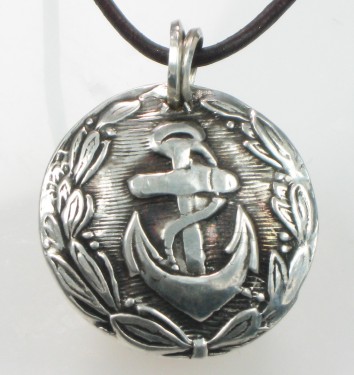 Silver pendant made from Navy Military button mold