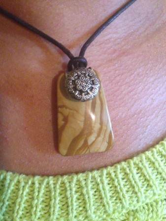 FWhittington: Antique Button with Agate and Leather