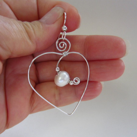 Gift-from-the-Heart Argentium silver wire earring with large freshwater pearl