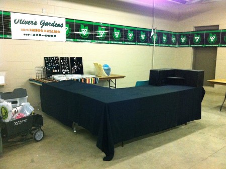 Tablecloths on and "anchors" in place