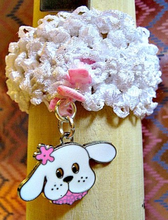 Ruffled stretch bracelet with puppy dangle