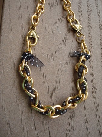 This one was just a bracelet that I put ribbon through. Added more chain, now it can be work as either a necklace or a bracelet.