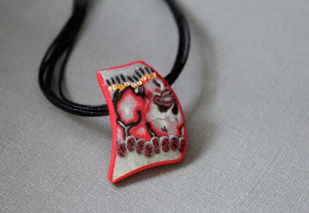 Polymer clay framed pendant