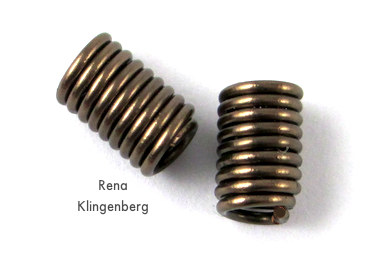 Coiled Crimp Bead Covers for Rustic Leather Cord and Bead Necklace - tutorial by Rena Klingenberg