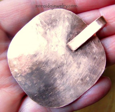 Back of pendant - hammered copper and bail