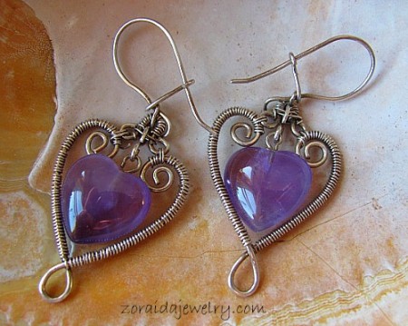 Amethyst heart and silver earrings