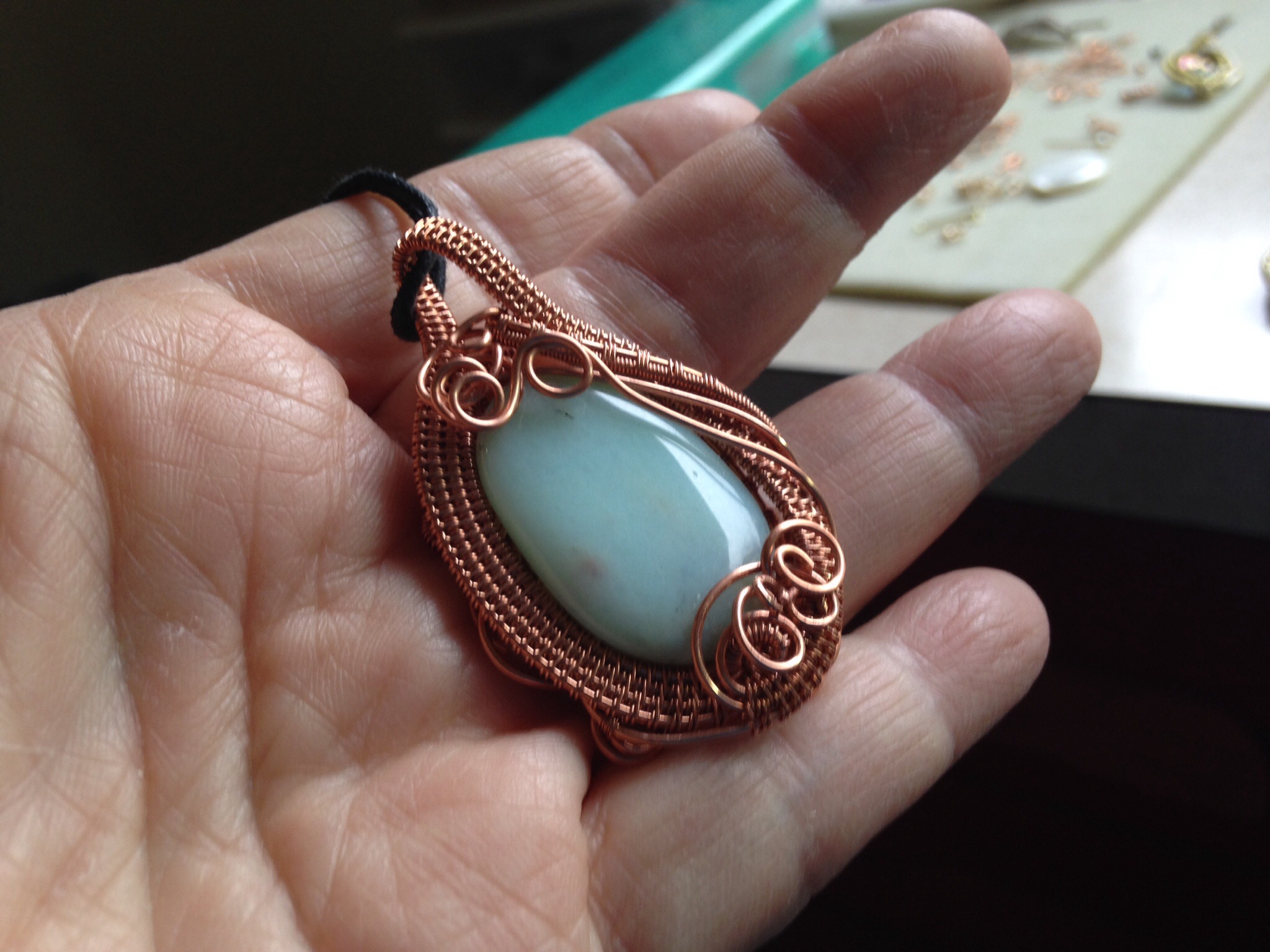 Woven Copper Wire Pendant With Amazonite Stone Jewelry Making Journal