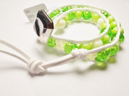 15" lime green crackle beaded wrap around bracelet on white cording