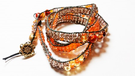 34" wrap bracelet made with various shades of brown glass beads