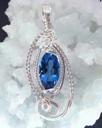 Marquise London Blue Topaz Pendant in Argentium Sterling Silver Wire by Naomi Fron