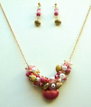 Coral Cloisonne Shell Cluster
